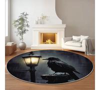 Generico Tappeto Rotondo Salotto Lavabile Oscuro Misterioso Uccelli Corvi Stampa, Nero Morbido Tappeto Rotondo con Supporto Antiscivolo, 90 cm Tappeti per Cameretta Bambino Ufficio Corridoio