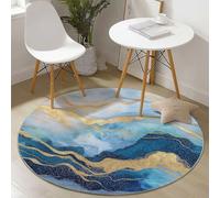 Generico Tappeto Rotondo Salotto, Modello Bellissimo Astratto Marmo Tappetini antiscivolo circolari e morbidi, Tappeto Rotondo per Bambini Cameretta Cucina Casa Zona Balcone Tavolino (Blu, 120 cm)