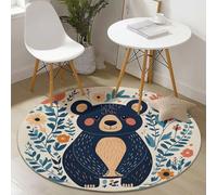 Generico Tappeto Rotondo Salotto, Modello Carino Orso Fiori Tappetini antiscivolo circolari e morbidi, Tappeto Rotondo per Bambini Cameretta Cucina Casa Zona Balcone Tavolino (Beige, 180 cm)