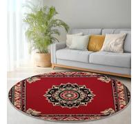 Generico Tappeto Rotondo Salotto, Orientale Confine Fiori Morbido Circolare Tappetini Antiscivolo Tappeto per Bambini Cameretta Cucina Casa Zona Balcone Tappet Tavolino (Rosso, 60 cm)