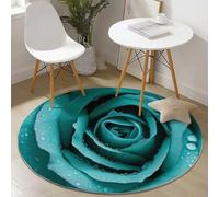 Generico Tappeto Rotondo Salotto, Rosa Blu Gocce Di Rugiada Morbido Circolare Tappetini Antiscivolo Tappeto per Bambini Cameretta Cucina Casa Zona Balcone Tappet Tavolino (Verde, 180 cm)