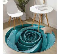Generico Tappeto rotondo soggiorno 160 cm, Goccia Di Rugiada Rosa Blu soffice morbido antiscivolo lavabile in lavatrice Tappeto Verde, per camera da letto bagno corridoio Cucina