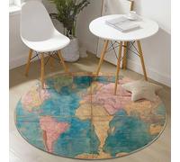 Generico Tappeto rotondo soggiorno 160 cm, Manifesto Mappa Del Mondo soffice morbido antiscivolo lavabile in lavatrice Tappeto Blu, per camera da letto bagno corridoio Cucina