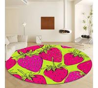 Generico Tappeto Rotondo Stile Disegno Fragola, Moquette Lavabile in Lavatrice Antiscivolo Rosa - Morbido Non Perde Pelo Ø 60 cm per Soggiorno e Camera da Letto