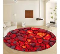 Generico Tappeto Rotondo Surrealismo Texture Lava, Moquette Lavabile in Lavatrice Antiscivolo Rosso - Morbido Non Perde Pelo Ø 100 cm per Soggiorno e Camera da Letto