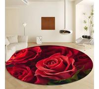 Generico Tappeto Rotondo Tema Dell'Amore Fiore Rosa, Moquette Lavabile in Lavatrice Antiscivolo Rosso - Morbido Non Perde Pelo Ø 80 cm per Soggiorno e Camera da Letto