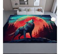Generico Tappeto Salotto 140 x 200 cm, motivo Fantasy Foresta Luna Lupo stampati lavabile Tappeti - Blu Scuro Moderno Morbido antiscivolo Tappeto non perde pelo per Cameretta Bambino Ufficio