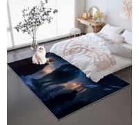 Generico Tappeto Salotto 140 x 200 cm, motivo Fantasy Strada Lupo Gigante stampati lavabile Tappeti - Blu Scuro Moderno Morbido antiscivolo Tappeto non perde pelo per Cameretta Bambino Ufficio