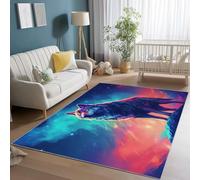 Generico Tappeto Salotto 160 x 230 cm, motivo Fantasy Galassia Lupo stampati lavabile Tappeti - Blu Moderno Morbido antiscivolo Tappeto non perde pelo per Cameretta Bambino Ufficio
