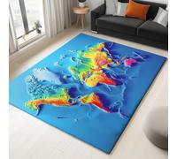 Generico Tappeto Salotto Arte Digitale Mappa Del Mondo 120 x 180 cm Tappeti Moderno Del Soggiorno, Blu Tappeto Lavabile Dell'Interno Morbido, Per La Camera Da Letto La Cucina Il Tavolo Della Sala