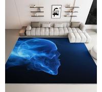 Generico Tappeto Salotto Blu, Tappeto Camera dei bambini Antiscivolo Lavabile Moderno Tappeti Camera Da Letto Tappeti Gotico Fumo Fantasma Teschio per Soggiorno Sala 80 x 120cm