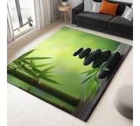 Generico Tappeto Salotto Concetto Di Spa Foglie Di Bambù Pietre Nere 180 x 240 cm Tappeti Soggiorno, Verde Tappeto Lavabile Dell'Interno Morbido, Per La Camera Da Letto La Cucina Il Tavolo Della Sala