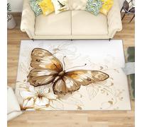 Generico Tappeto Salotto di Flanella Stampato In 3D, Motivo A Farfalla Dorata Tappeti Morbido Soggiorno Camera per Bambini, Decorazione Piccolo Beige Retrò Tappeto per Giochi Antiscivolo, 80x150 cm