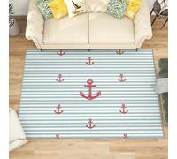 Generico Tappeto Salotto di Flanella Stampato In 3D, Stampe di Ancore Rosse Tappeti Morbido Soggiorno Camera per Bambini, Decorazione Piccolo Righe Azzurre Tappeto per Giochi Antiscivolo, 80x150 cm