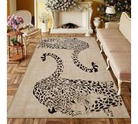 Generico Tappeto Salotto e Camera da Letto, Lavabile Antiscivolo, Tappeti di zona,Nero Neutral Colours Leopard Print Modern,Beige,120 x 180 cm
