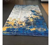 Generico Tappeto Salotto e Camera da Letto, Lavabile in Lavatrice, Antiscivolo, Navy Blu, abstract Grigio Bianco, orange Giallo Art Deco modern,Multicolour,70 x 140 cm