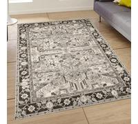 Generico Tappeto Salotto e Camera da Letto, Lavabile in Lavatrice, Antiscivolo, Nero Cream Bianco Vintage Floral Traditional Patterns,Neutral Colours,60 x 90 cm