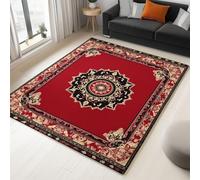 Generico Tappeto Salotto Grandi Dimensioni - Rosso 120 x 180 cm Tappeto Antiscivolo Lavabile a Pelo Corto Orientale Confine Fiori Motivo per Camera Da Letto, Corridoio, Soggiorno, Sala
