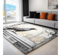 Generico Tappeto Salotto Lavabile Architettura Fantasy Corvo, Tappeto Pelo Corto Grande 60x90 cm, Morbido Antiscivolo, Leggero Tappeti per Soggiorno Camera da Letto Sala Pranzo