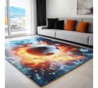 Generico Tappeto Salotto Lavabile Cubo Di Ghiaccio A Forma Di Fiamma Da Calcio, Tappeto Pelo Corto Grande 160x230 cm, Morbido Antiscivolo, Blu Tappeti per Soggiorno Camera da Letto Sala Pranzo