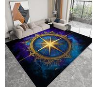 Generico Tappeto Salotto Lavabile Fantasia Bussola D'Oro, Tappeto Pelo Corto Grande 160x230 cm, Morbido Antiscivolo, Nero Tappeti per Soggiorno Camera da Letto Sala Pranzo