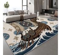 Generico Tappeto Salotto Moderno Lavabile Stile Barca A Vela Rune 80x120 cm Tappeto Soggiorno Antiscivolo, Retro Onda Camera da Letto Pelo Corto,Tappeti Grande Sala da Pranzo,Ufficio,Corridoio
