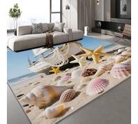 Generico Tappeto Salotto Moderno Lavabile Stile Barca A Vela Stella Marina 120x160 cm Tappeto Soggiorno Antiscivolo, Camera da Letto Pelo Corto,Tappeti Grande Sala da Pranzo,Ufficio,Corridoio