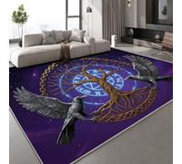 Generico Tappeto Salotto Moderno Lavabile Stile Grande Albero Corvo 100x150 cm Tappeto Soggiorno Antiscivolo, Bussola Rune Camera da Letto Pelo Corto,Tappeti Grande Sala da Pranzo,Ufficio,Corridoio