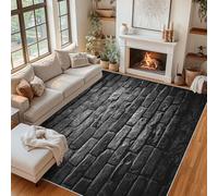 Generico Tappeto Salotto Muro di Mattoni Neri, Tappeto Muro di Pietra Camera da Letto 160 x 200 cm, Tappeti Salotto Antiscivolo, Lavabili, Morbido, Arredo Casa QAZ37