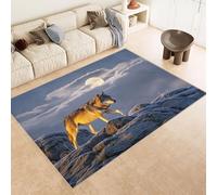 Generico Tappeto Salotto Pelo Corto Lupo Rocce Luna Montagne Imitazione Cashmere 140x200 cm Antiscivolo per Tappeti Lavabile Tappeto Bagno Grande Adatto per Camera da Letto Camera dei Bambini Esterno