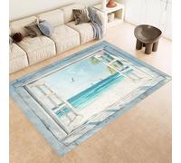 Generico Tappeto Salotto Pelo Corto Spiaggia Gabbiani Sole Imitazione Cashmere 140x200 cm Antiscivolo per Tappeti Lavabile Tappeto Bagno Grande Adatto per Camera da Letto Camera dei Bambini Esterno