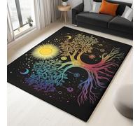 Generico Tappeto Salotto Piccole Dimensioni - Nero 50x80 cm Tappeto Antiscivolo Lavabile a Pelo Corto Astratto Albero Della Vita Sole Luna Motivo per Camera Da Letto Corridoio Soggiorno Sala
