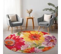 Generico Tappeto Salotto Rotondo 120cm, Acquerello Stile Lavabile a Pelo Corto Tappeto Natura Piante Fiori Morbido Passatoia Stampato Adatto per Camera da Letto Sala da Pranzo Rosso
