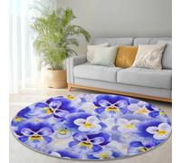 Generico Tappeto Salotto Rotondo 90cm, Acquerello Stile Lavabile a Pelo Corto Tappeto Eleganza Natura Piante Fiori Morbido Passatoia Stampato Adatto per Camera da Letto Sala da Pranzo Blu
