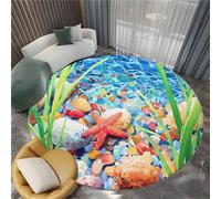 Generico Tappeto Salotto Rotondo Scena Subacquea Stelle Marine Alghe Ciottoli 120 cm Tappeti Del Soggiorno Rotondo, Blu Tappeto Lavabile Dell'Interno Morbido - Per La Camera Da Letto La Cucina