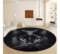 Generico Tappeto SalottoTesta Di Gatto 3D Con Occhi Realistici 100 cm Moquette Camera da Letto Tappeto AntiscivoloNero, Moquette Salotto Lavabile per Salotto Cameretta Bambino Ufficio
