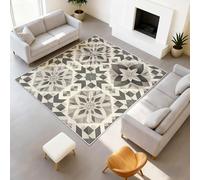 Generico Tappeto shaggy a pelo corto per soggiorno - di facile manutenzione per camera da letto Bordo a meandro classico Motivo tradizionale multicolore nei toni del Nero e bianco 140 x 200 cm