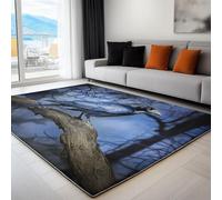 Generico Tappeto Soggiorno 60x90 cm, Tappeto Salotto Corvo Blu Sul Ramo Morbido Scendiletto Camera da Letto Blu Tappeti Lavabili per Cameretta Bambino Ufficio Cucina
