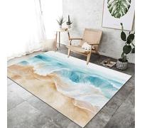 Generico Tappeto Soggiorno Acquerello Stile 60 x 110 cm, Antiscivolo e Antimacchia Passatoia Natura Spiaggia Onde Tappeto Stampato Lavabile Adatta per Camera da Letto e Cucina Color