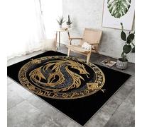 Generico Tappeto Soggiorno Europa Settentrionale Stile 60 x 110 cm, Antiscivolo e Antimacchia Passatoia Fantasy Vichinghi Draghi Tappeto Stampato Lavabile Adatta per Camera da Letto e Cucina Gold