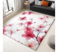 Generico Tappeto Soggiorno Fiori Di Ciliegio Ad Acquerello 140 x 200 cm Tappeti Antiscivolo Morbido, Bianco Tappeti Flanella Lavabile, per Camera Letto, Sala Pranzo, Camera Bambini