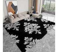 Generico Tappeto soggiorno lavabile stile retrò 140 x 200 cm, tappeto antiscivolo righe fiori damasco per camera da letto - corridore stampato a pelo corto per sala da pranzo ufficio