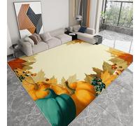 Generico Tappeto soggiorno lavabile stile retrò 160 x 230 cm, tappeto antiscivolo autunno zucca foglie cadute bacche per camera da letto - corridore stampato a pelo corto per sala da pranzo ufficio