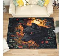 Generico Tappeto Soggiorno Moderno a Pelo Corto - Lupo Nero Animale Tappeto Morbido e Antiscivolo per Camera da Letto, Piante Oscure Tappeti Lavabile in Lavatrice Dimensione:120x180 cm