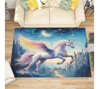 Generico Tappeto Soggiorno Moderno a Pelo Corto - Unicorno Da Sogno Tappeto Morbido e Antiscivolo per Camera da Letto, Azzurro Chiaro Tappeti Lavabile in Lavatrice Dimensione:140x200 cm