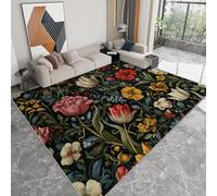 Generico Tappeto Soggiorno Piante Retrò Fiori Foglie 60 x 90 cm Tappeti Antiscivolo Morbido, Buio Tappeti Flanella Lavabile - per Camera Letto Sala Pranzo Camera Bambini