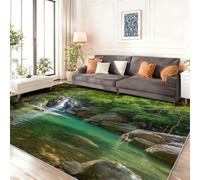 Generico Tappeto Stampa Natura Cascate Laghi Foreste, Verde Moderne Antiscivolo Lavabile Moquette Insonorizzante per Soggiorno Hotel Ufficio Cucina - 140 x 200 cm Leggero Tappeto Pelo Corto