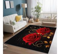 Generico Tappeto Stampa Semplice Rosa Rossa Linee, Nero Moderne Antiscivolo Lavabile Moquette Insonorizzante per Soggiorno Hotel Ufficio Cucina - 60 x 90 cm Morbido Leggero Tappeto Pelo Corto