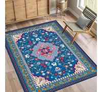 Generico Tappeto,Stampe moderne con motivi tradizionali vintage orientali floreali multicolori, blu, 140 x 140 cm, Ufficio Home Decor Soggiorno Sala da pranzo Camera da letto Comodino,