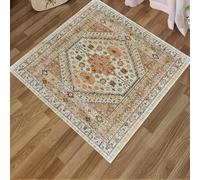 Generico Tappeto,Tappeto vintage grigio bianco shabby chic floreale, arancione, 110 x 110 cm, Area Rug Living Room, Bedroom, Farmhouse Fireplace, Lounge Rugs for Wooden Floors,